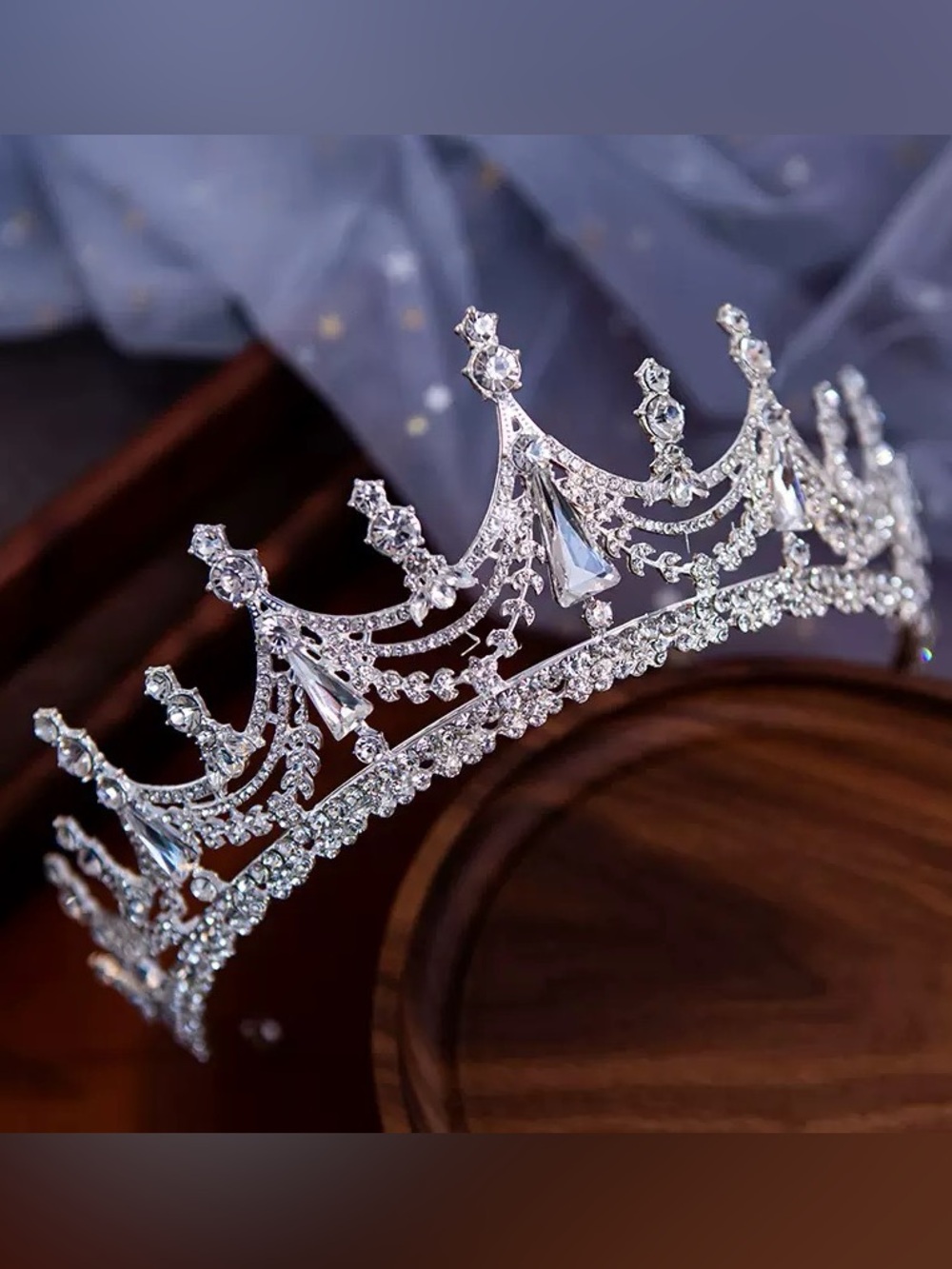 Silver Crystal Bridal Tiara Crown - Elegant Rhinestone Hair Accessory